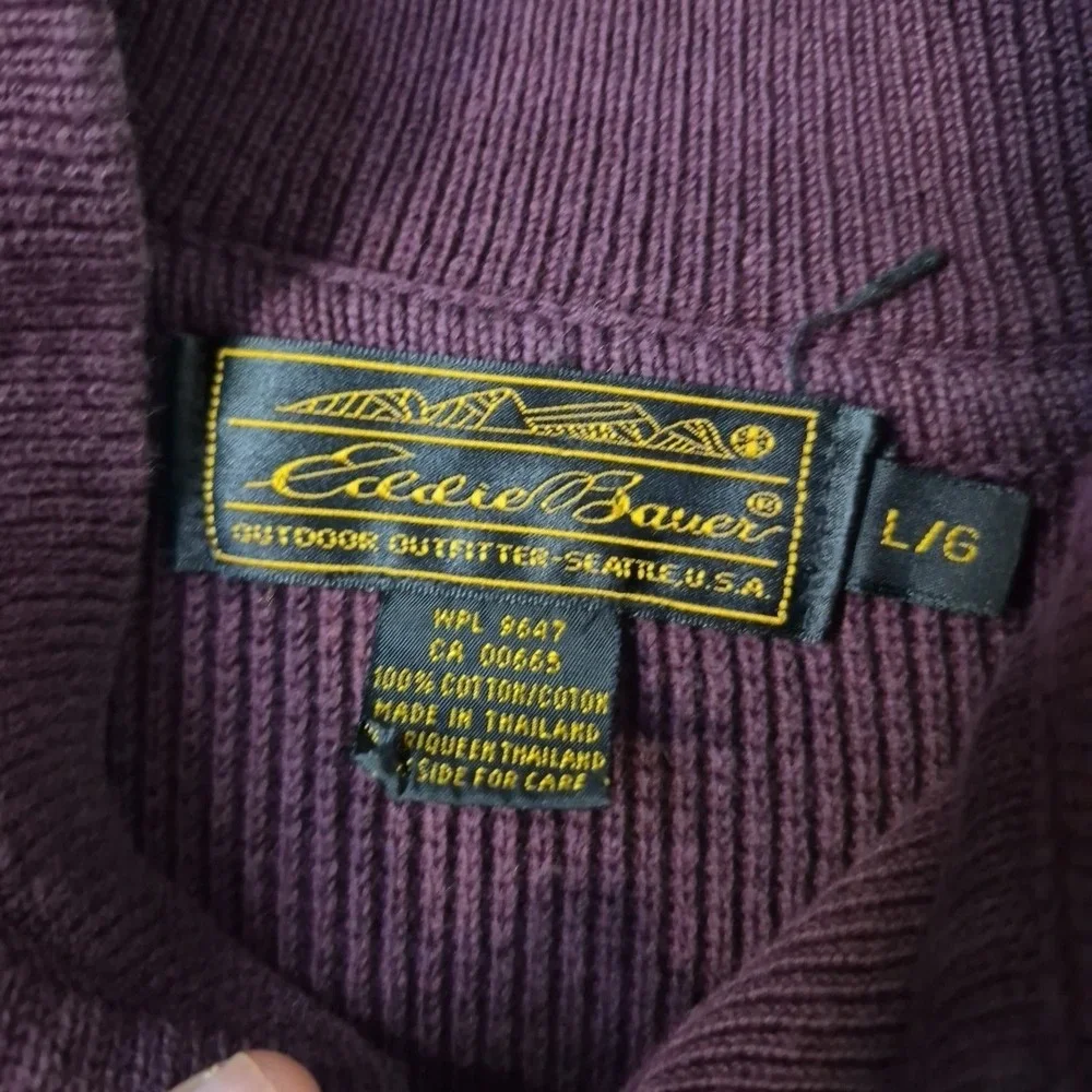 Vintage Eddie Bauer Henley Sweater Mens Large Burgundy Red Fisherman‎ Knit 90s